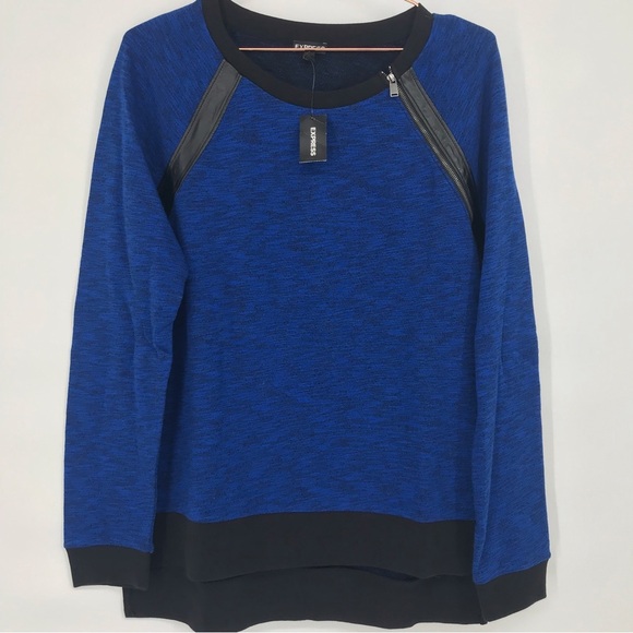 NWT Express Edgy Vegan leather & Zipper Accent Sweatshirt - Picture 1 of 7